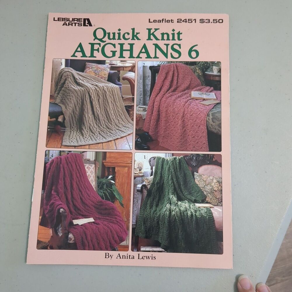 QUICK KNIT AFGHANS 6 ~ 4 DESIGNS Carole Prior Leisure Arts Leaflet vintage 2451